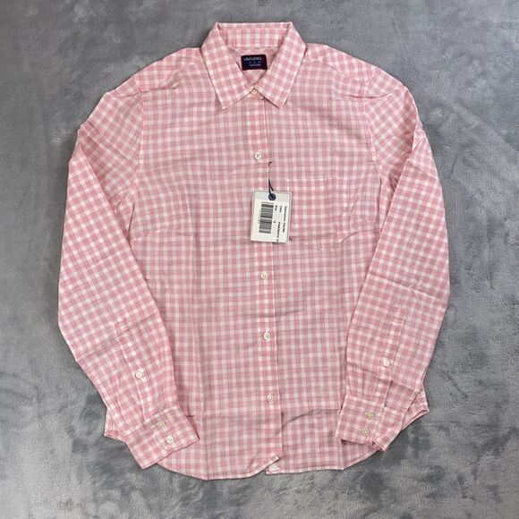 Untuckit Women’s Size 0 Calina Pink/White Gingham Long Sleeve Casual Shirt NWT - Picture 1 of 8